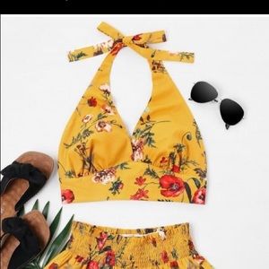 NWT Yellow floral halter top.